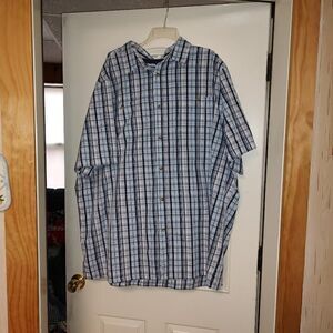 New King Size Blue Plaid Button Down Shirt Size Men's 3XL Tall